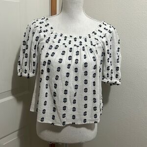 ✨✨NWT LOFT Clip Smocked Square Neck Top Embroidered Peasant Top XSP